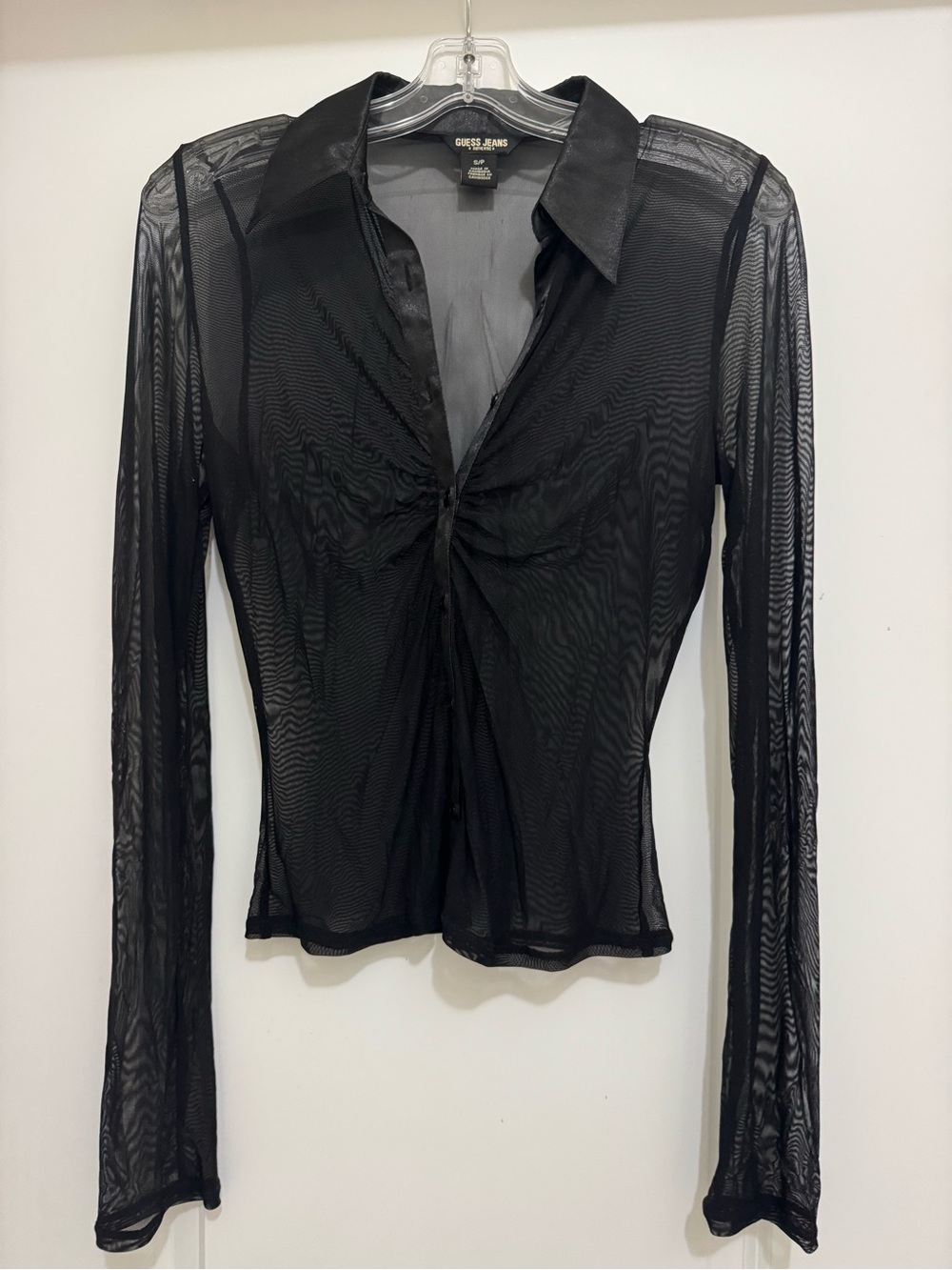 Guess Sheer Black Long-Sleeve Twist Blouse